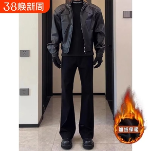 cleanfit弯刀西裤微喇男款秋冬加绒黑色显瘦裤子运动休闲直筒长裤