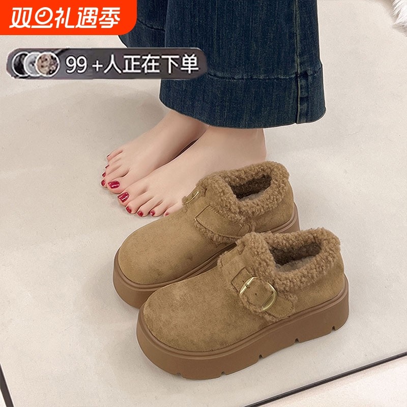 厚底增高保暖勃肯鞋女2025新款秋冬加绒加厚雪地靴外穿棉鞋子毛绒