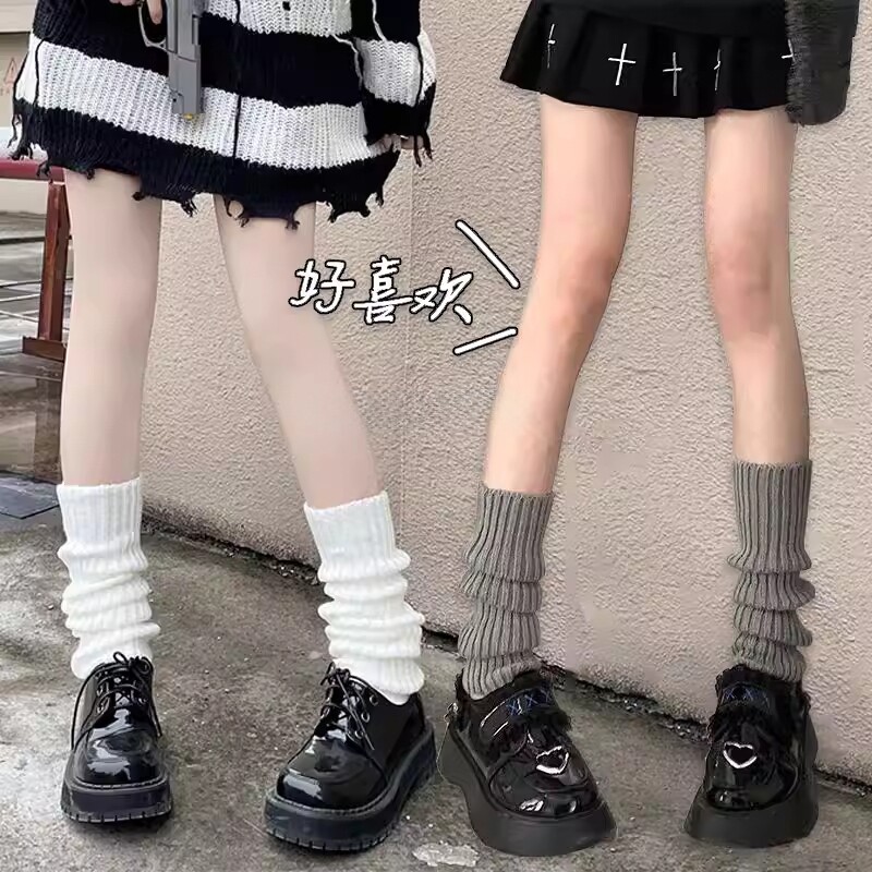 秋冬针织袜套白色毛线堆堆袜子jk中筒袜小腿长筒袜子女ins潮冬款
