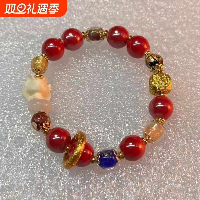 爆款普陀山寺庙同款五路财神香灰金箔琉璃手串九尾狐女士转运手链