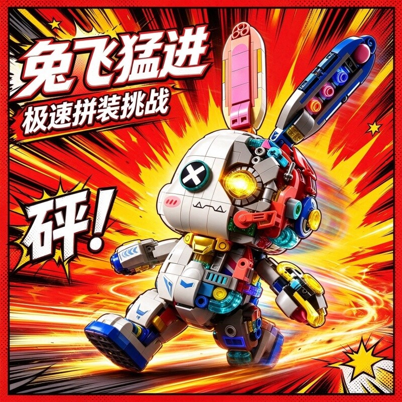 儿童益智力拼装变形机甲机器人积木模型朋克机械兔子玩具男孩礼物