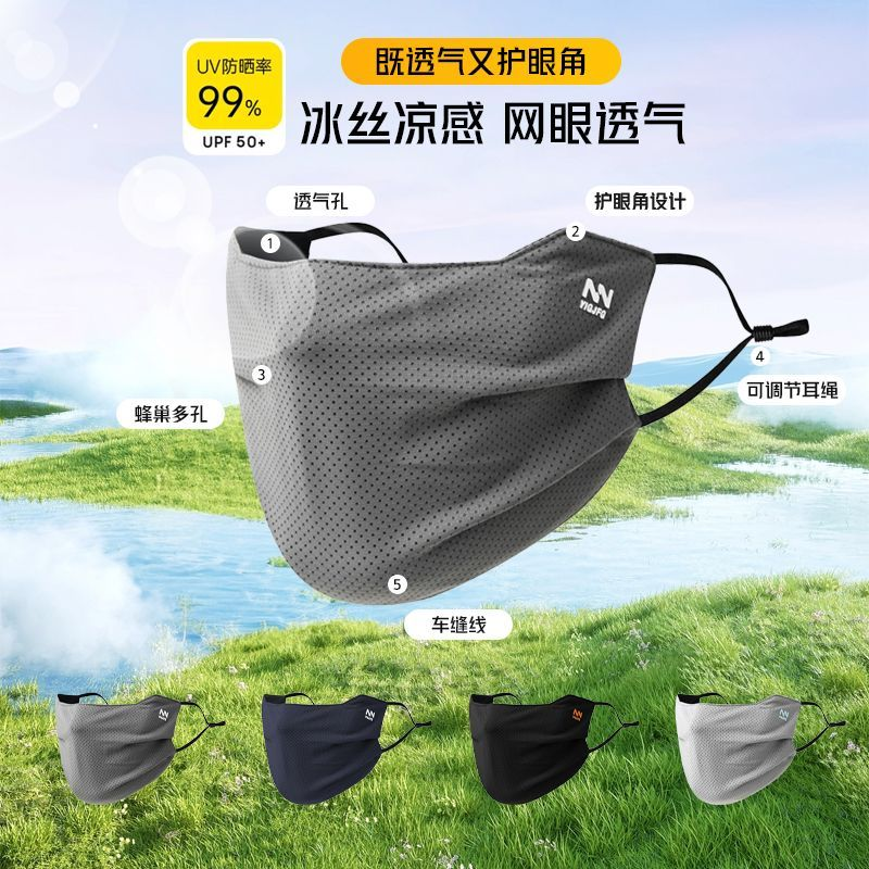 骑行防晒面罩男士夏季透气薄款潮冰丝遮阳户外防紫外线女防护护耳