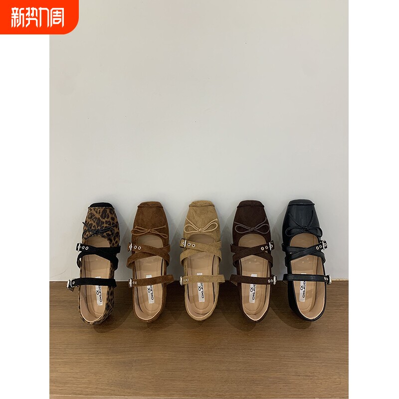 法式复古豹纹浅口玛丽珍单鞋2025春秋新款晚晚风蝴蝶结温柔芭蕾鞋