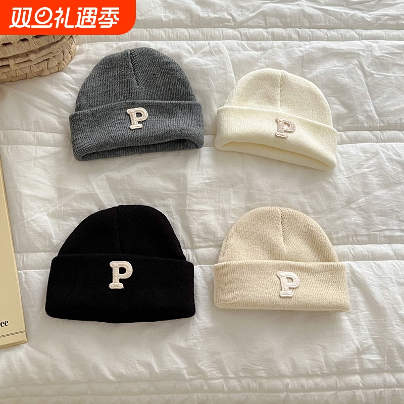 婴儿宝宝帽子春秋字母男女保暖套头帽韩版新款婴儿针织毛线帽秋冬