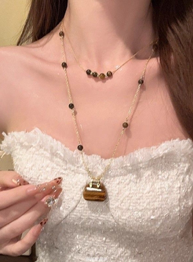 宝藏礼物!项链女咖色包包串珠毛衣链轻奢高级感叠戴配饰2025新款