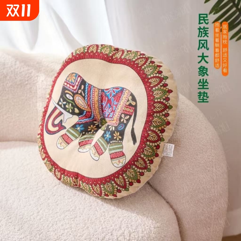 M23象瑞祥和坐垫复古棉麻圆形蒲团坐垫懒人波西米亚屁垫民宿