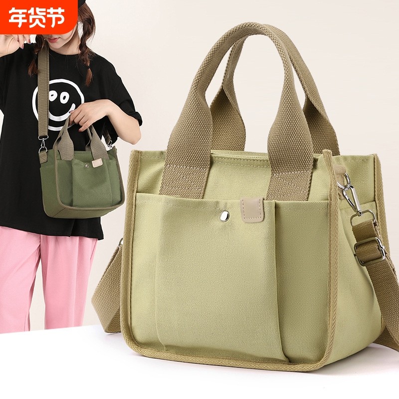 帆布包女大容量便当袋手提包上班族饭盒包多隔层口袋单肩包妈咪包