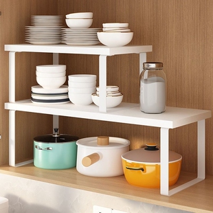 厨房分层置物架橱柜内桌面台面收纳隔板架子碗碟小架子微波炉加高