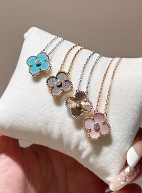 全新品质2025圣诞限定款项链四叶草不掉色粉贝母薄荷绿银耀石镭射