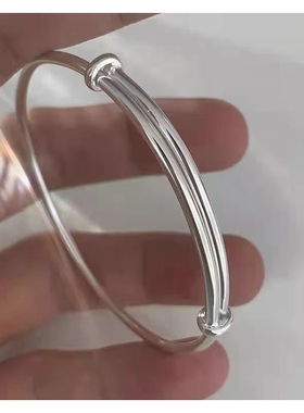 ins饰品银色推拉素圈手环光圈手镯时尚女款首饰双环竹节繁花