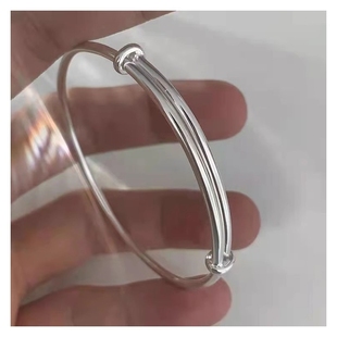 ins饰品银色推拉素圈手环光圈手镯时尚女款首饰双环竹节繁花