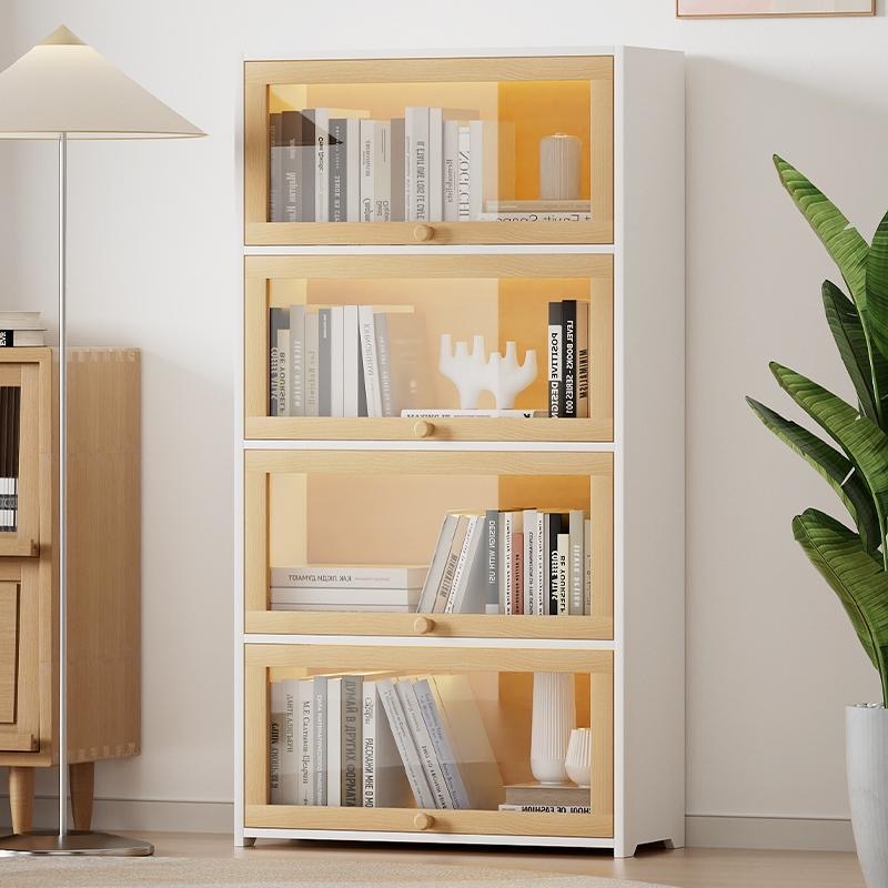 书架落地置物架一体靠墙客厅多层储物柜收纳展示柜防尘实木书柜子