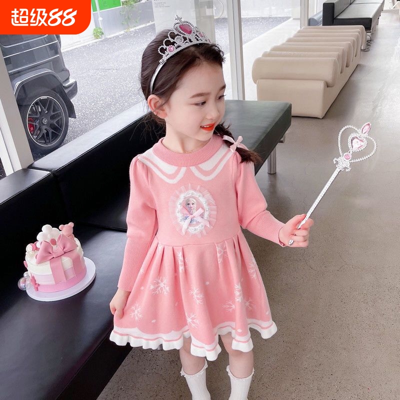 女宝宝秋季针织公主裙2025新款小童洋气毛衣裙毛线裙子潮