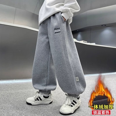 男童加绒裤子冬季一体2025新款中大童儿童秋冬款男孩加厚运动卫裤