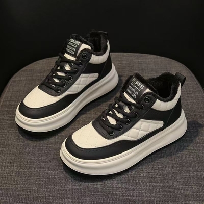 冬季加绒女鞋百搭厚底高帮保暖加厚软底棉鞋女运动板鞋女轻便防滑