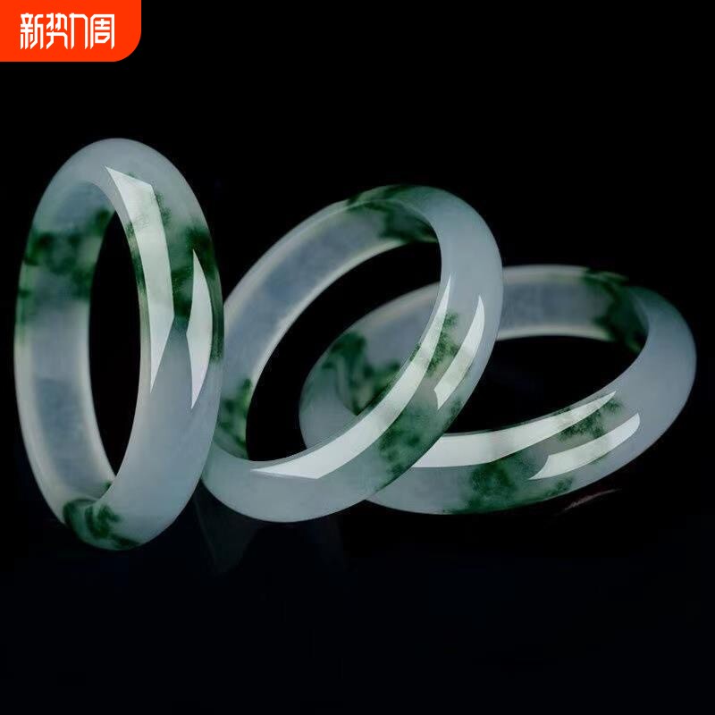 新款独龙玉手镯冰飘蓝花女士手镯翡翠色高冰飘花冰种玉手镯正品