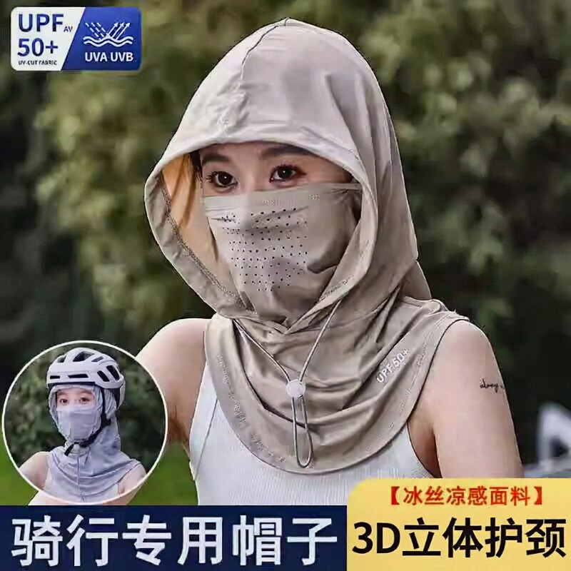 吹不翻帽子防晒头套面罩女款2026夏季冰丝口罩一体遮阳骑行护颈图片