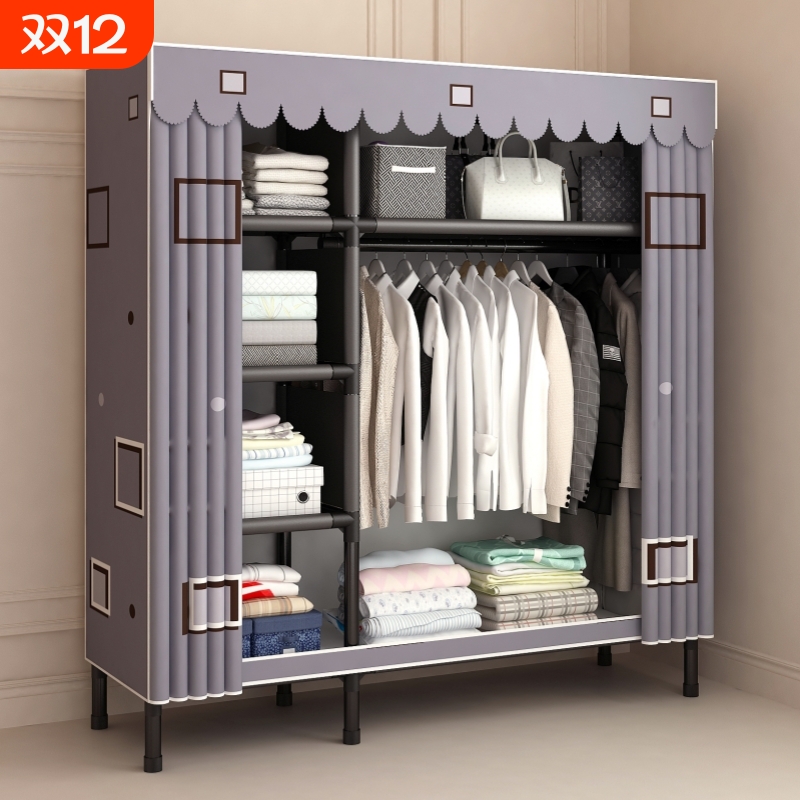 简易布衣柜家用卧室组装全钢架加厚加粗宿舍小户型出租房收纳柜子