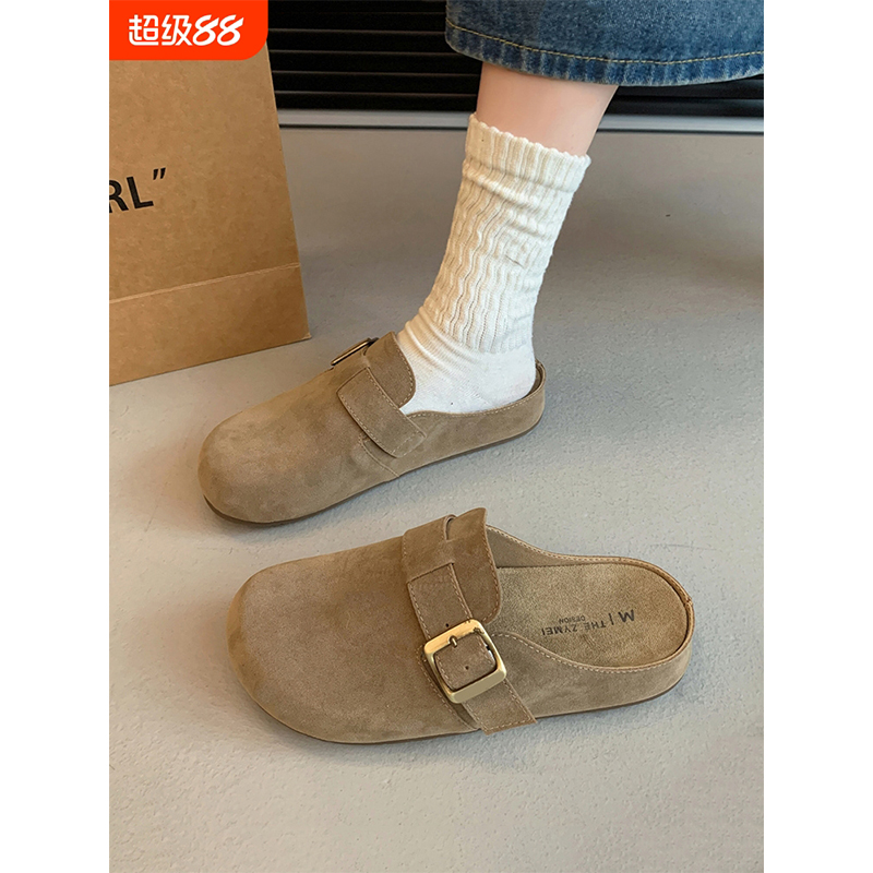 博肯半拖鞋女春夏季2025新款外穿半包头拖鞋秋凉拖法式厚底勃肯鞋