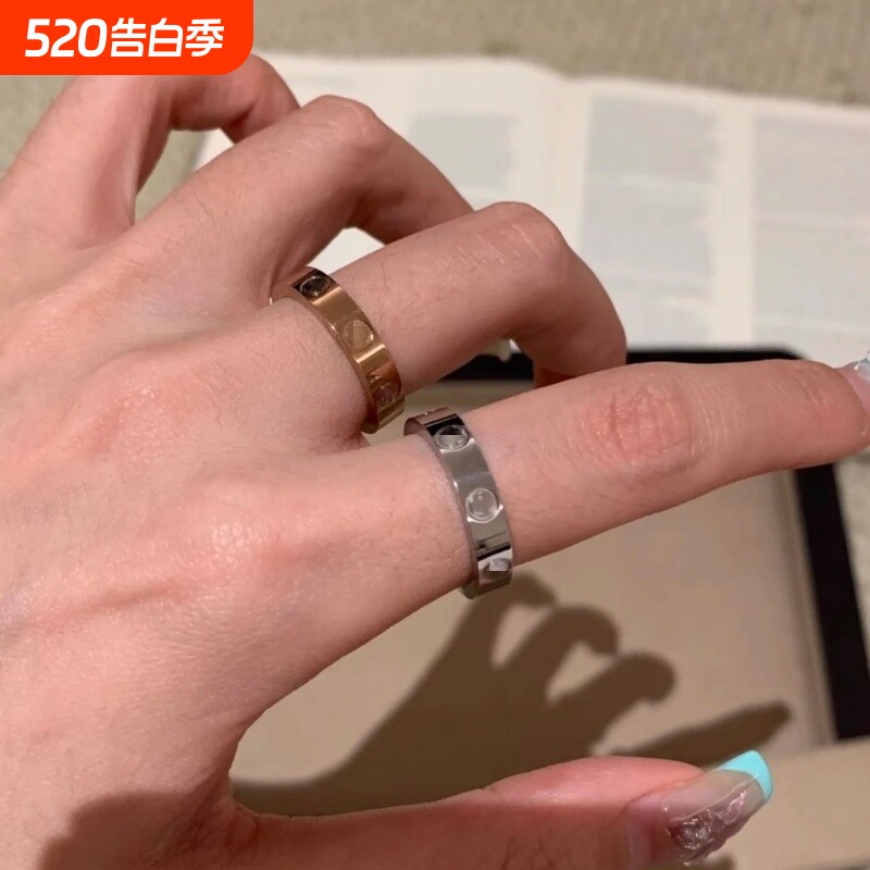 钉子戒指男女18K玫瑰金love满天星情侣对戒指环黄金白金窄版宽