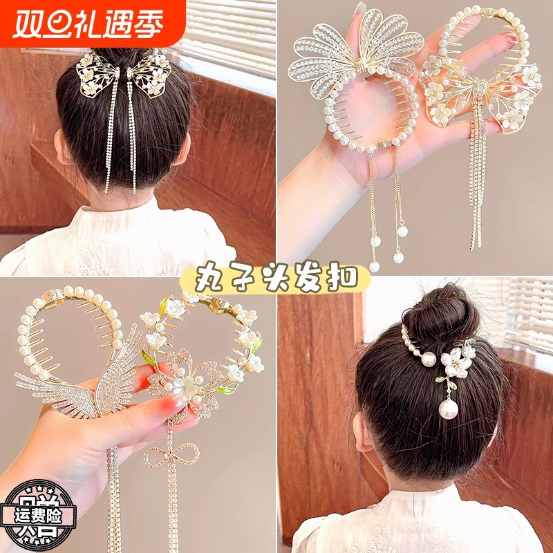 儿童丸子头发夹汉服女童头饰不伤发抓夹女孩发卡碎发神器古风新品