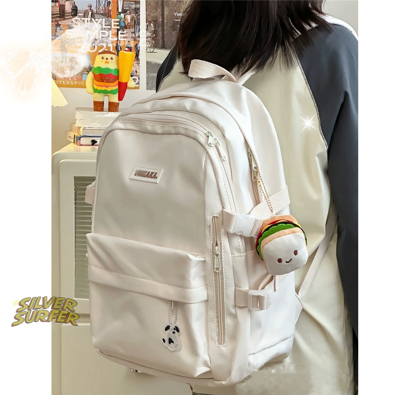 isn简约风日系校园简约百搭双肩包少女高中学生上课书包背包防水