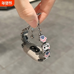 小黑猫适用小米手环10表带新款9/8金属不锈钢猫爪弯片链式10陶瓷版腕带通用NFC夏季智能运动手链手腕带黑色