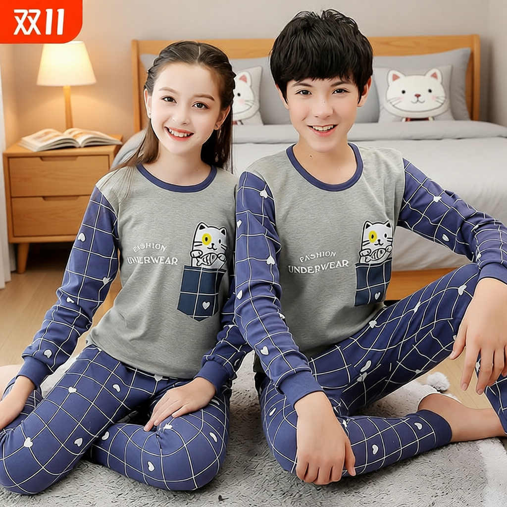 保暖纯棉内衣套装中大童