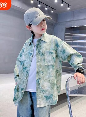 男童春秋潮牌扎染衬衫薄款外套
