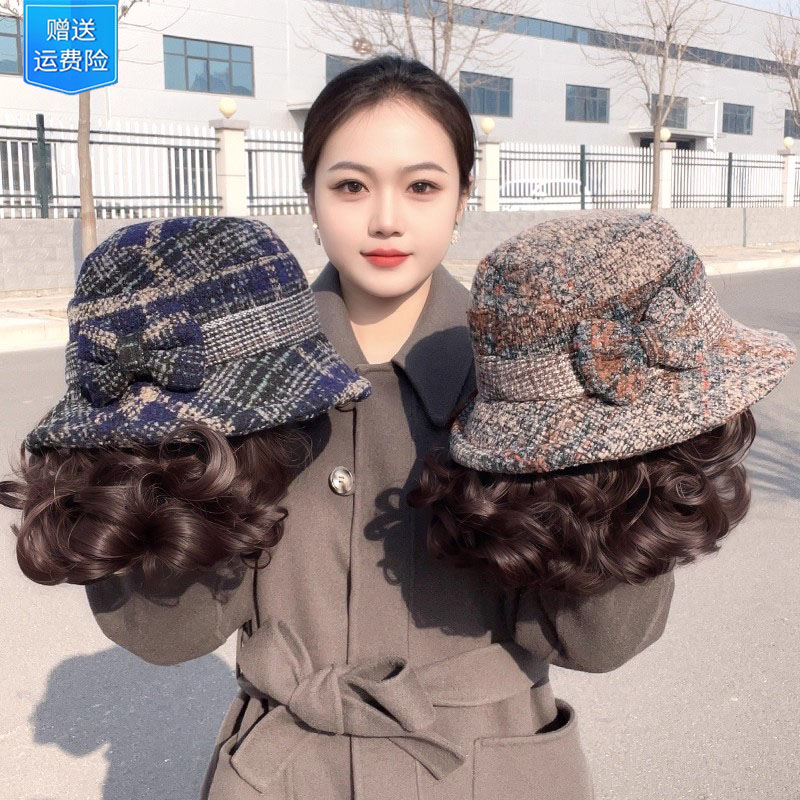 假发帽子女新款中老年洋气妈妈新年渔夫帽子时尚礼帽全头套帽卷发