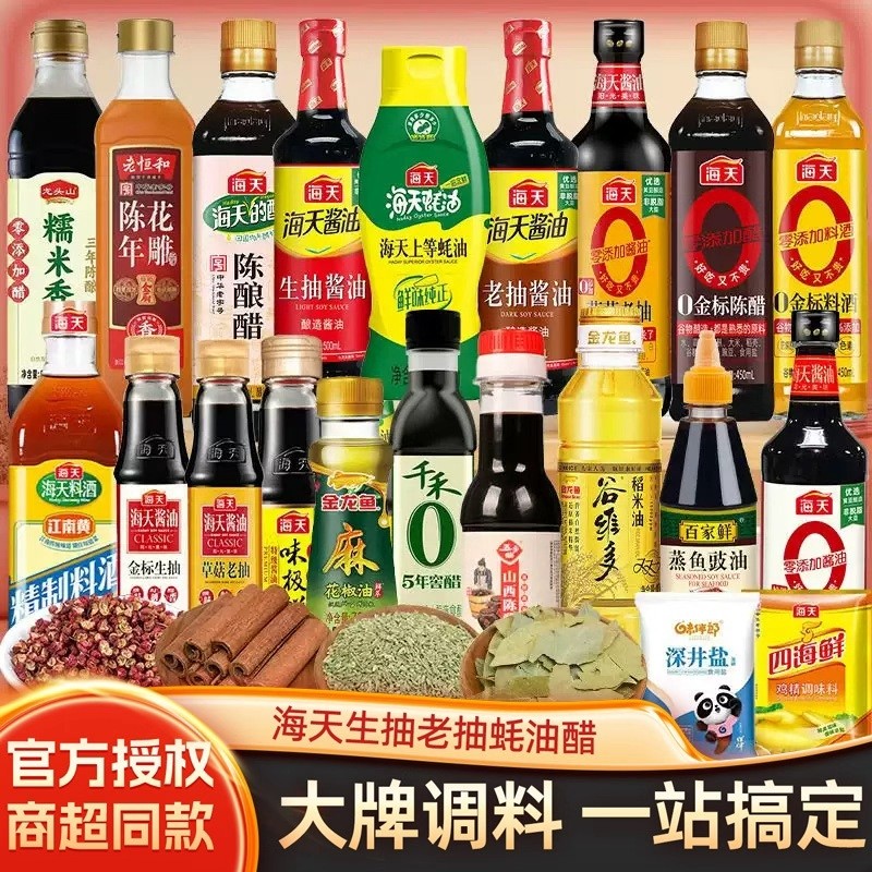 海天调料组合套装酱油醋调料大全醋蚝油全套调味品寝室家庭必备