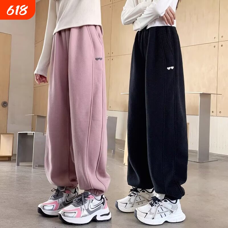 女童裤子春秋季新款儿童运动卫裤黑色中大童长裤粉色胖孩秋冬加绒