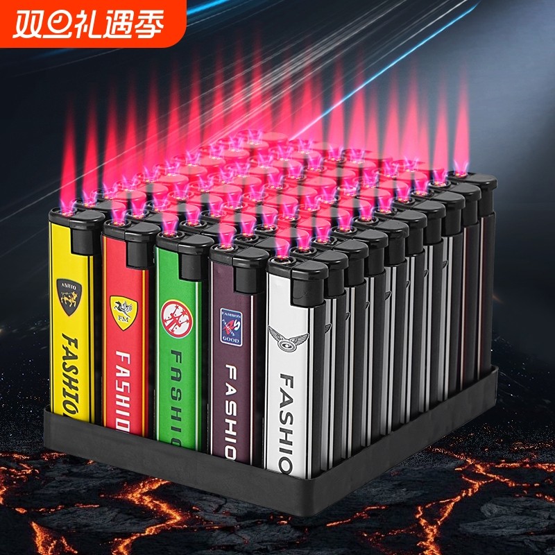 50支防风加厚打火机普通家用明火一次性电子充气火机超市点火金属