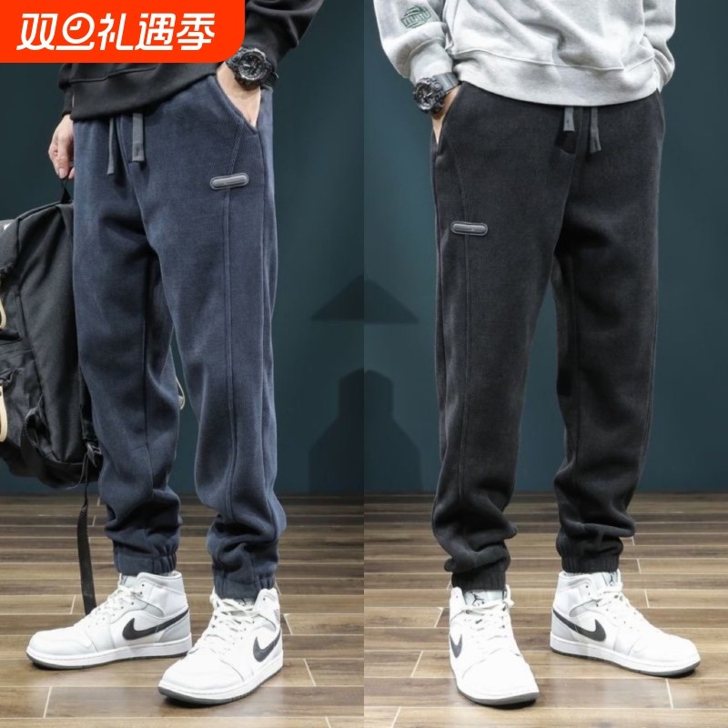 灯芯绒休闲裤男款秋冬季潮牌ins宽松束脚裤加绒加厚保暖运动卫裤