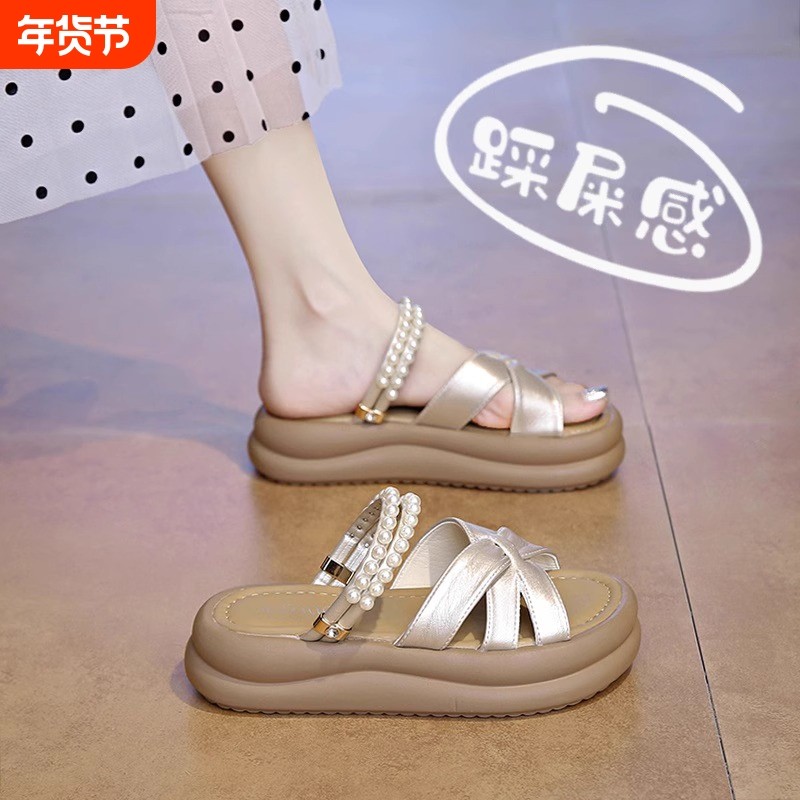 2025巨好看的凉拖鞋女外穿法式仙女风两穿凉鞋34码夏季一字拖鞋