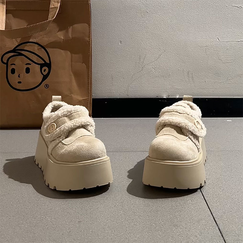 白色增高厚底加绒雪地棉鞋女冬2025新款加厚保暖毛毛勃肯鞋子高跟