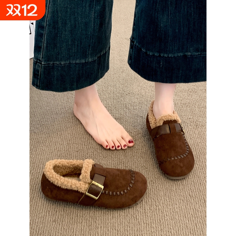 爆款复古休闲勃肯鞋女2025秋冬季新款内增高加绒豆豆鞋毛毛棉鞋子