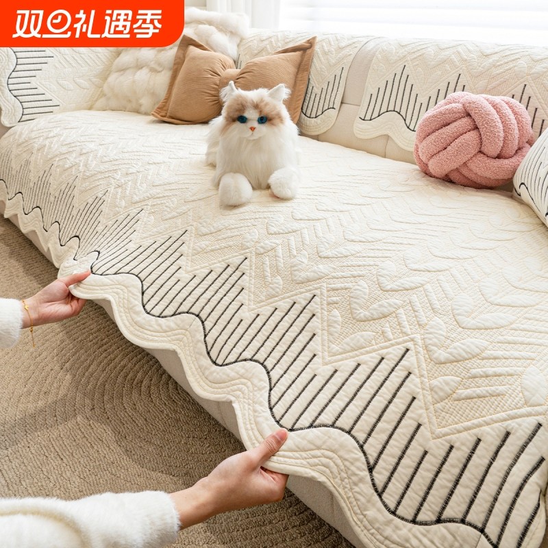 奶油风沙发垫四季通用2025新款全棉秋冬坐垫子盖布巾固定防滑套罩