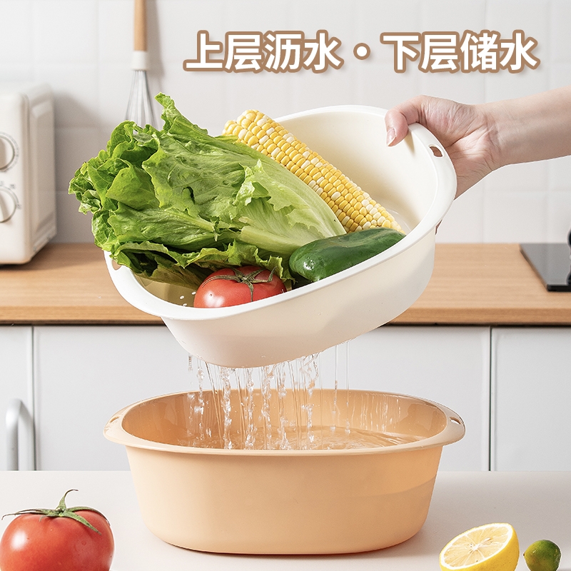 新款双层洗菜篮沥水篮客厅塑料果蔬加厚滤水菜篓家用厨房洗菜盆子