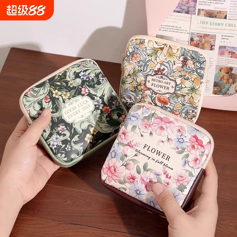 轻奢风油画零钱包迷你手提钥匙卡包收纳包拉链小钱包高颜值钱袋女
