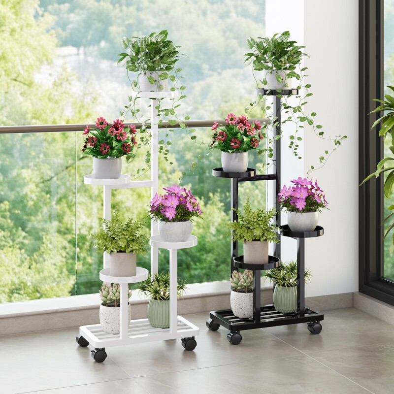 客厅花架子铁艺室内落地式花盆架阳台花架植物置物架带轮可移动