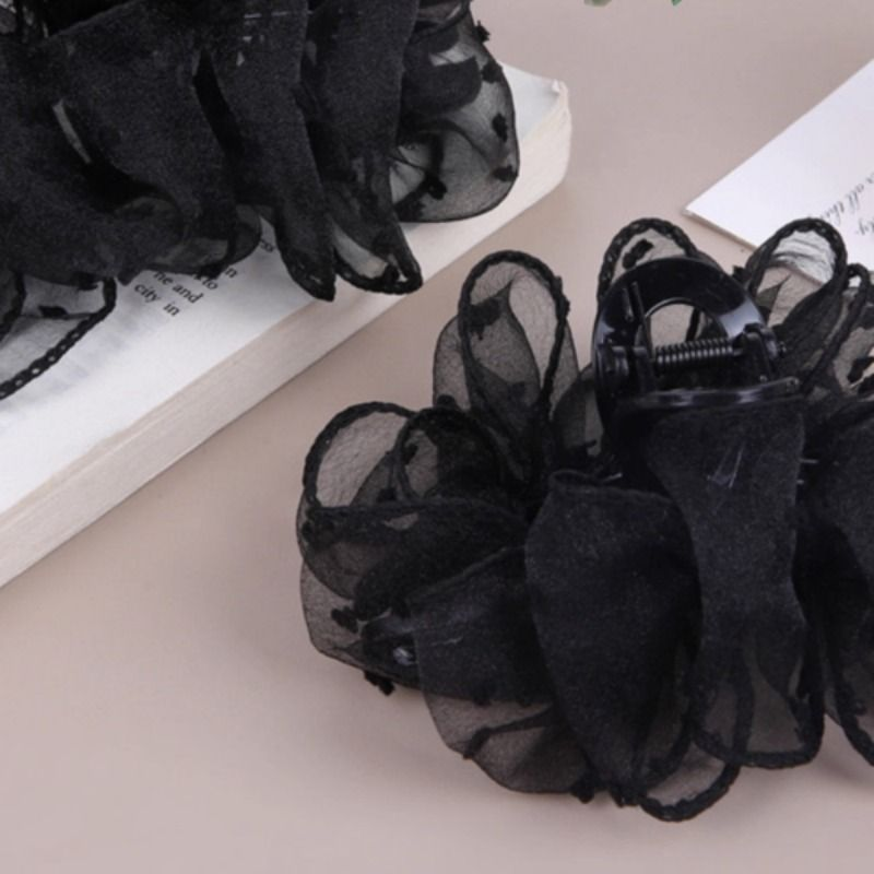 雪纺欧根纱抓夹蕾丝发夹豹纹小香风头花黑色韩版水钻黑天鹅法式