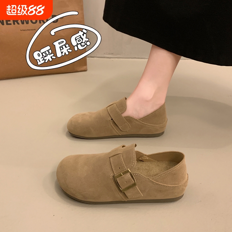 两穿孕妇勃肯鞋女2025新款秋季一脚蹬博肯单鞋休闲乐福鞋平底圆头