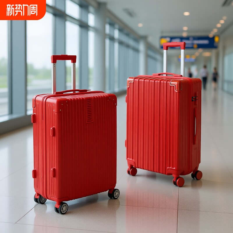 新娘结婚红色行李箱拉杆箱陪嫁密码旅行箱女皮箱婚礼用品子母铝框