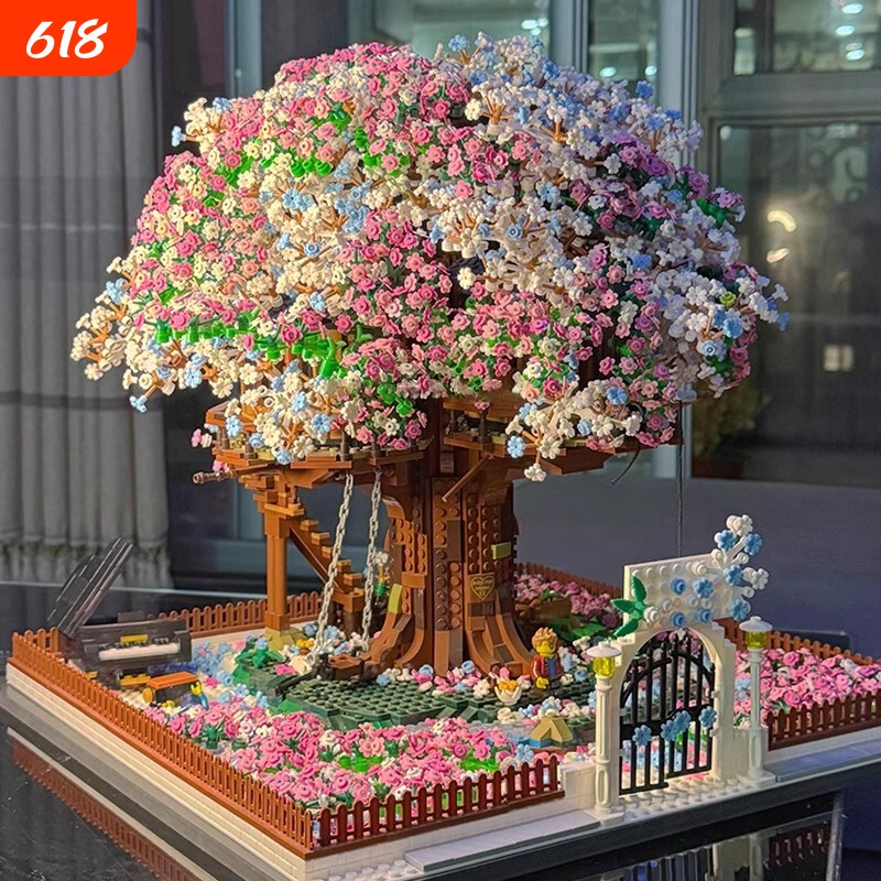 2025成人樱花树屋积木玩具新款高难度巨大型建筑拼图送女孩子礼物