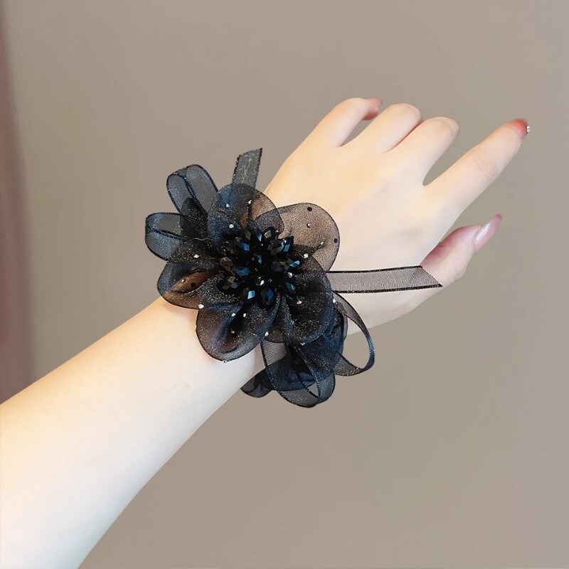 春夏网纱花朵大肠发圈女网纱花朵头绳高级感扎马尾发绳皮筋头饰