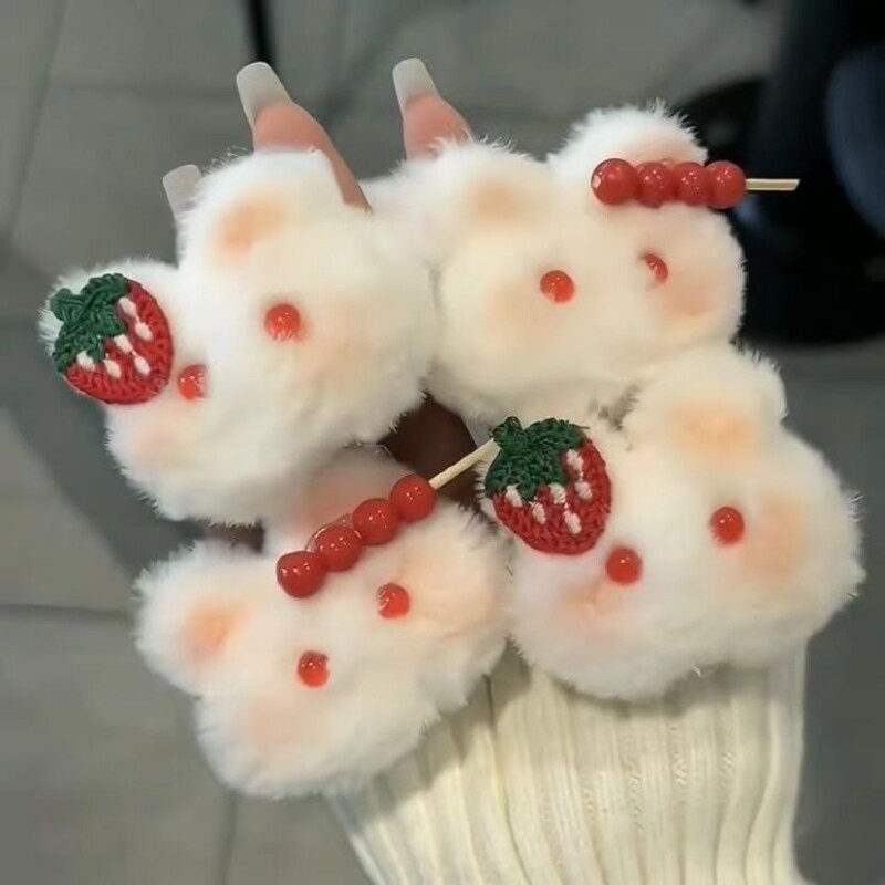 儿童可爱毛绒兔子发圈不伤发女童丸子头马尾发绳皮筋女孩头绳草莓