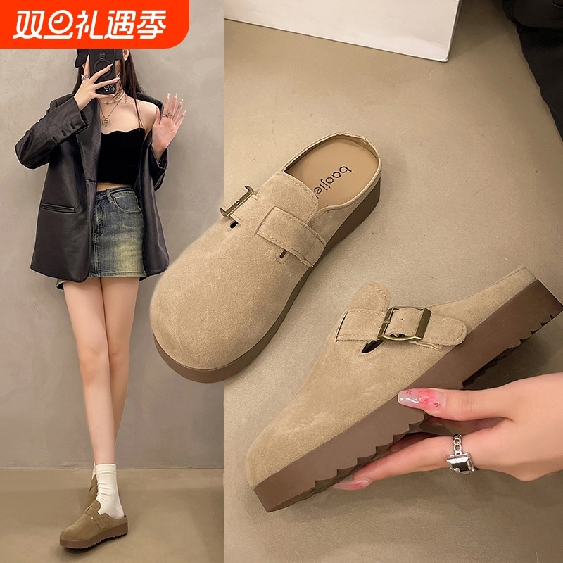 复古厚底百搭包头半拖鞋女2025春夏新款时尚软底舒适防滑勃肯拖鞋