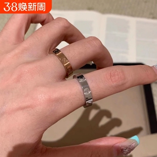 钉子戒指男女18K玫瑰金love满天星情侣对戒指环黄金白金窄版宽版