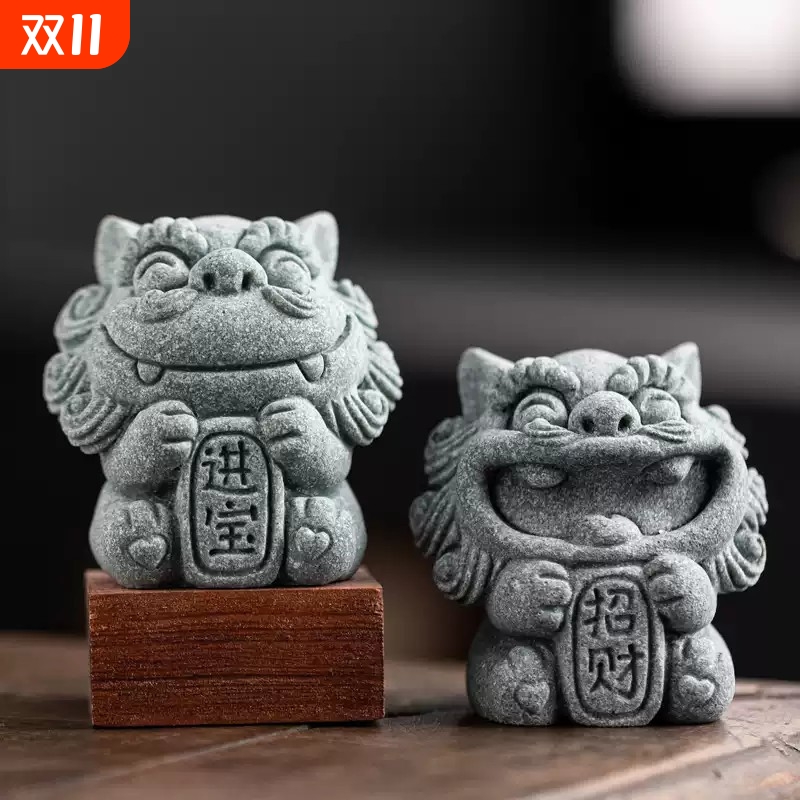 国潮风石狮子一对小号风狮爷桌面吉祥物茶宠摆件创意盆栽鱼缸装饰